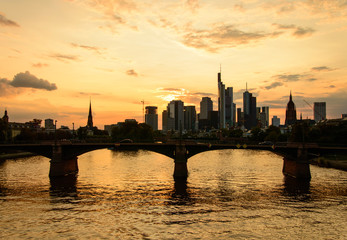 Obraz premium Panorama of business center in Frankfurt am Main by night