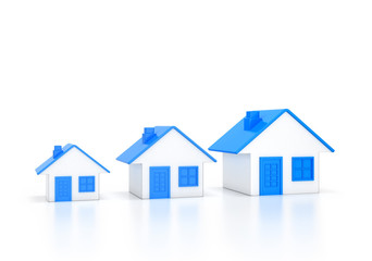 Three houses on a white background. 3D illustration