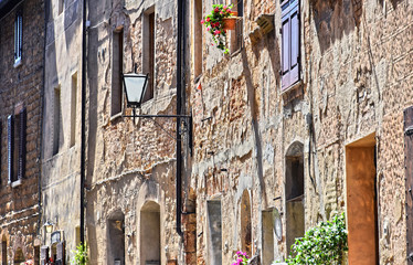 Fototapeta na wymiar Street of historic center of Pienza in Tuscany, Italy