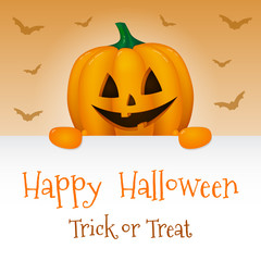 Happy Halloween - poster with 3d scary pumpkin. Vector.