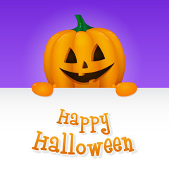 Happy Halloween - poster with 3d scary pumpkin. Vector.