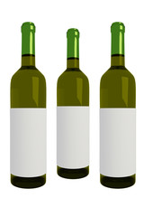 3D rendering of three bottles of white wine isolated