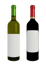 3D rendering of white and red bolttles of wine isolated