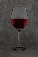 3D rendering of red wine glass on rustic background