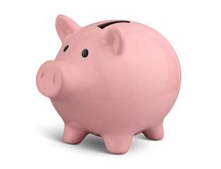Pink piggy bank isolated on white, clipping path