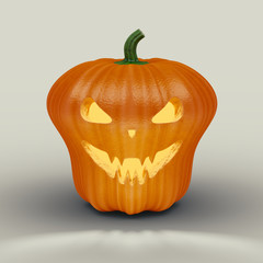 Halloween glowing  pumpkin which looks like an alien on the white background