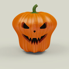 Halloween pumpkin which looks like an alien on the white background