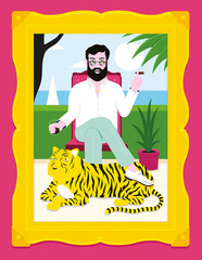 Portrait Of Man And Tiger