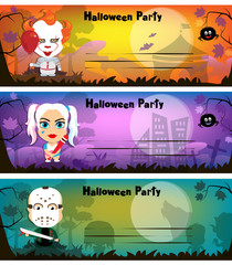 Halloween party invitation card. The characters are cartoonish.