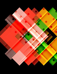 Colorful triangles and arrows on dark background