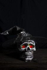 Halloween still-life background with skull.