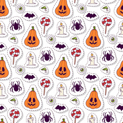 Halloween carnival seamless pattern background vector illustration with pumpkin and ghost spooky october autumn fear creepy traditional sign.