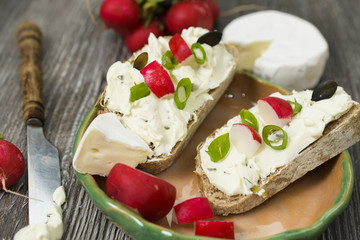 cream cheese for bread, high quality healthy breakfast on the old rustic table