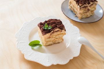 Homemade tiramisu cake. Traditional Italian cuisine.