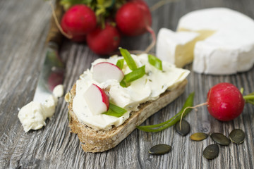 cream cheese for bread, high quality healthy breakfast on the old rustic table
