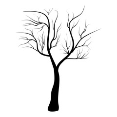 Bare Tree Icon Symbol Design. Vector illustration of tree isolated on white background. Black silhouette naked tree for winter or halloween composition.