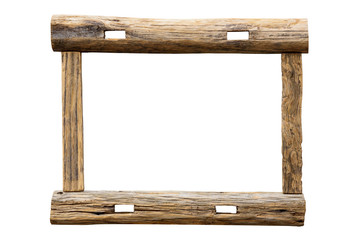 Raw wooden picture frame on white background