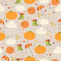 Vector seamless pattern with pumpkins