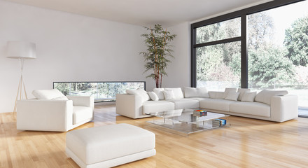 Modern bright interiors. 3D rendering illustration