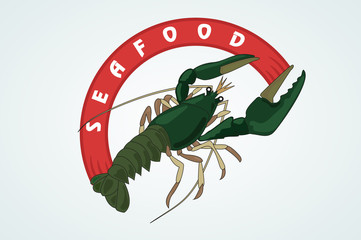 crayfish. seafood. a logo is an emblem.