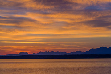 Beautiful sunrise at the lake Geneva Switzerland