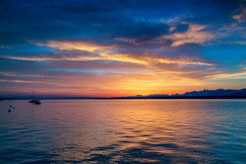 Beautiful sunrise at the lake Geneva Switzerland