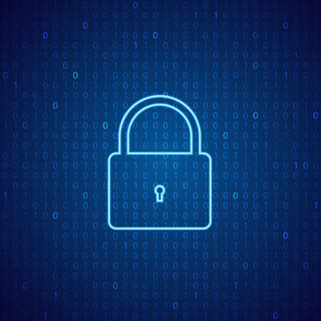 A lock on a digital background. The concept of cybersecurity. Vector illustration .