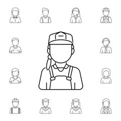 construction worker woman avatar. Set of avatar icons
