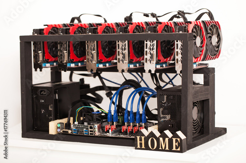 Cryptocurrency Background Mining Rig Close Up Of Array Of Gpus - 