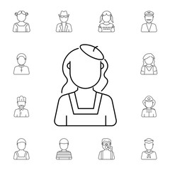 women with beret painter avatar. Set of avatar icons