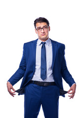 Fototapeta premium Bankrupt broke businessman isolated on white