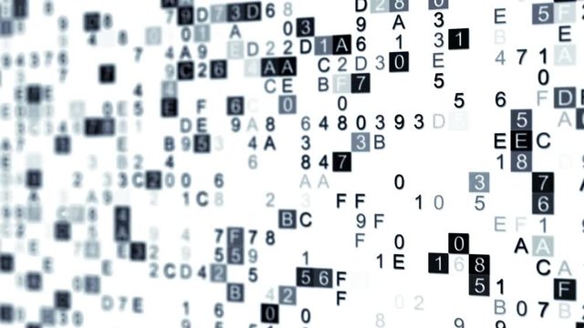 Digital data gray hex code. Abstract information technology background. Computer generated seamless loop animation rendered with DOF 4k UHD (3840x2160)
