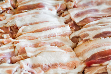 Close up of Slide raw streaky pork