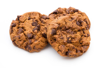 Chocolate chip cookie isolated on white background.