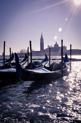 Gondolas of Venice at Sunset