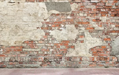 Papier Peint photo autocollant Mur de briques fond de mur grunge, briques et morceaux de plâtre