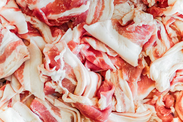 Close up of Slide raw streaky pork