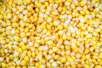 Close-up of tinned sweetcorn from above