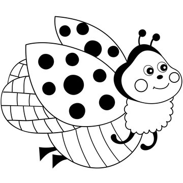 Vector Cute Cartoon Ladybug Flying