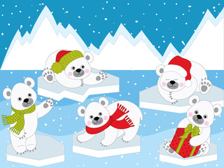 Vector Set of Cute Cartoon Polar Bears