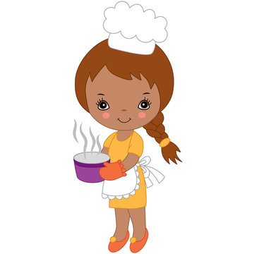 Vector Cute Little African American Chef
