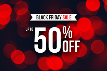 Special Black Friday Sale Up To 50% Off Text Over Red Duotone Christmas Lights, Horizontal