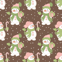 Vector Christmas Seamless Pattern with Snowmen