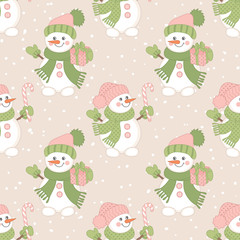 Vector Christmas Seamless Pattern with Snowmen