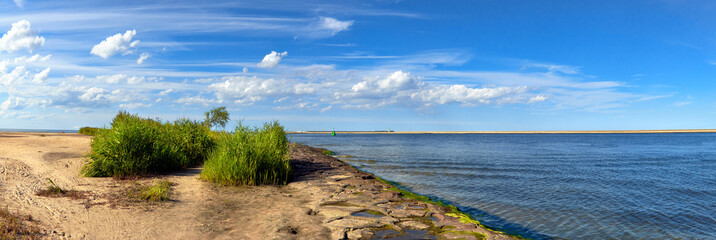 Panoramic image of a mouth of Swina river in Swinoujscie, Poland