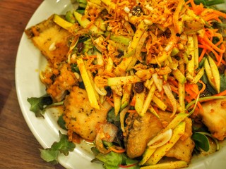 Premium Spicy Papaya Salad with Fried Fish , Thai Style