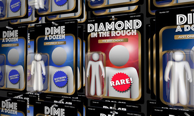 Diamond in the Rough Vs Dime a Dozen Candidates Action Figures 3d Illustration