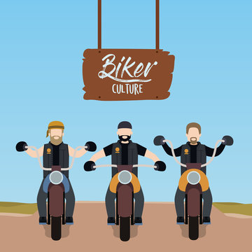 biker culture poster with motorcyclists gang