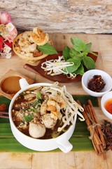 Pork noodle with vegetable and soup delicious