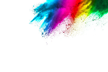 Explosion of colored powder isolated on white background.